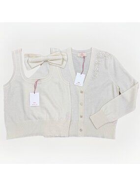 Kilte Collection Cashmere Bijou Tank, Cardigan Sweater, Bow Matching Set sz 2-M